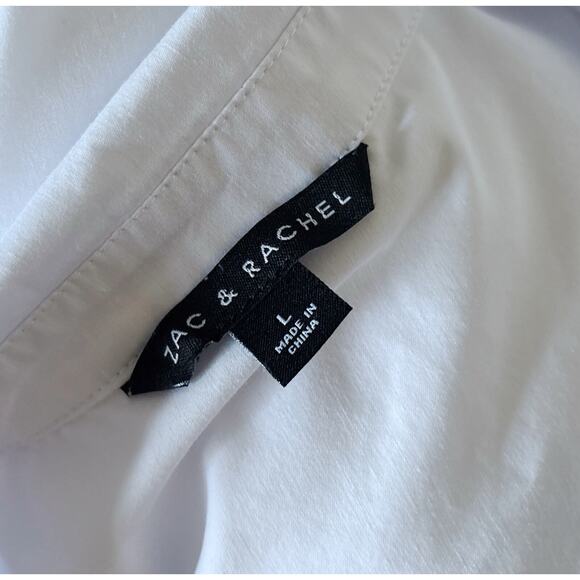 Zac & Rachel Womens Large White Button Up Shirt Crochet Sleeve Collared Blouse - Picture 9 of 9